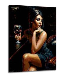 15Framed quotTess IV Red Wine by Fabian PerezquotHandpainted Portrait Art Oil Painting On Thick Canvas Wall Decoration Multi5997104
