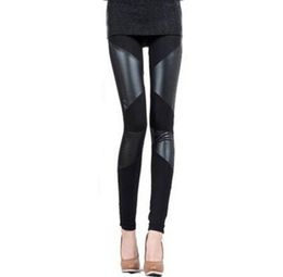 Whole Sexy Womens Leggings New Fashion Stitching Stretchy Faux Leather Skinny Leggings Pants 2991000