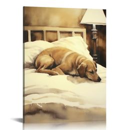 A Dog's Life by John Rossini Yellow Lab Labrador Dog Sleeping On Bed Framed Art Print Picture