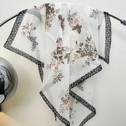 Scarves Large Square Silk Chiffon Scarf Shawl Floral Printed 90 Neckerchief Women Summer Fashion Sunscreen Scarfs Cape