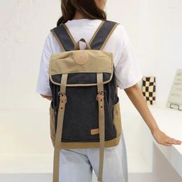 Backpack Women Canvas Backpacks Fashion Contrast Versatile Brand Men British Style Leisure Travel Bag