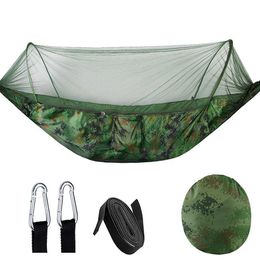 Hammocks Automatic and quick opening of mosquito net hammock outdoor camping pole swing anti roll nylon rocking chair 260x140cm H240530 6AU4