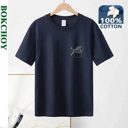 Men's T-Shirts 2024 Summer New Pure Cotton Casual Printing Mens T-shirt Short sleeved Casual Simple Thin Mens Top BOK0123 J240530