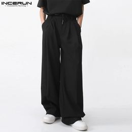 INCERUN Handsome New Men Trousers Simple Lace Up Drawstring Long Pant Leisure Streetwear Loose Straight Leg Pantalons S-5XL 240530