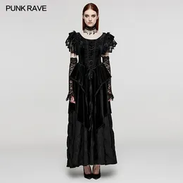 Casual Dresses PUNK RAVE Women's Gothic Pointed Velvet Symmetrical Dress Skirt Party Club Long Women Clothing Pair With Lace Gloves