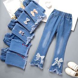 Defesa de sino elástica de 3 a 12 anos de primavera de primavera de primavera, jeans de garotas da moda sólida L2405
