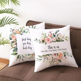 Pillow 45x45cm Simple Letters Print Flowers Case Home Sofa Decor Flower Leaf Nordic Cover Polyester Throw Pillows