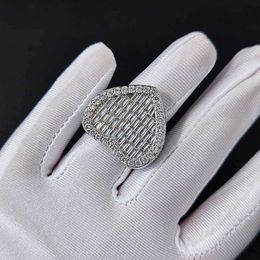 925 Sterling Silver Men Ring Hip Hop Iced Out VVS Baguette Moissanite Diamond Ring with GRA Love Heart Finger Ring For Men Women