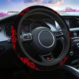 Steering Wheel Covers Dragon Red Universal Neoprene Cover Abstract Chinese Black Printed