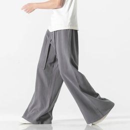 Cotton Linen Vintage Men Harem Pants Harajuku Oversized Casual Man Wide Leg Pants Loose High Quality Men Trousers Jogger Pants 240530