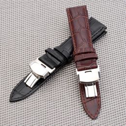 Steel clasp 16mm 18mm 20mm 22mm Watch Band Strap Push Button Hidden Butterfly Pattern Deployant Buckle Leather black Brown 275F