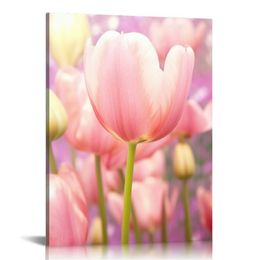Canvas Prints for Home Wall Tulip Pictures Blooming Tulips Paintings Simple Style Print Painting Wall Art Stretched Framed Ready to Hang in Living Room