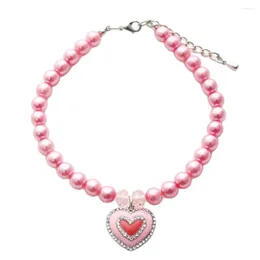 Dog Apparel XKSRWE Pearls Necklace Collar With Bling Heart Charm Pendant Pet Puppy Jewellery For Female Dogs Cats
