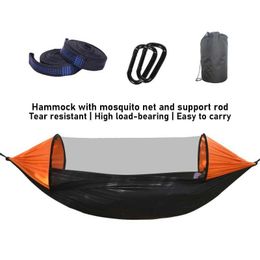 Hammocks Nylon military hammock 2-person camping adult with mosquito net support pole tent 280x140cm H240530