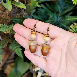 20pcs/lot New States retro Sen Department of senior sense of creativity long wooden natural dried fruit tassel Acorn earrings Fruit plant earrings