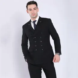 Men's Suits Double Breasted Black Business Men For Wedding Suit Groom Tuxedos 2Piece Coat Pants Slim Fit Terno Masculino Costume Homme