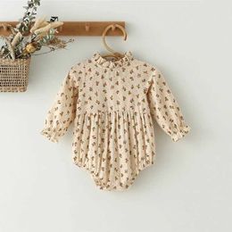 Clothing Sets Spring Baby Girl Clothes Set Vintage Cotton Floral Blouse + Romper Dress IBaby Outfit H240530 RY87