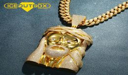 ICEOUTBOX New Oversize Religious Jesus Head Pendant Necklace Bling Cubic Zircon For Men039s Hip Hop Jewellery Gift With Tennis Ch6366656192