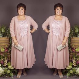 2 Piece Ankle Length Mother Of The Bride Dresses Suits With Long Jacket Plus Size Chiffon Lace Wedding Guest Dress Groom Mother Party G 276F
