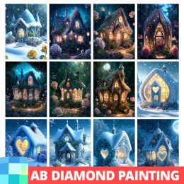 AB Diamond Painting Series Dream Flower House Snow DIY Full Mosaic Embroidery Cross Stitch Kit Rhinestone Picture Home Decor