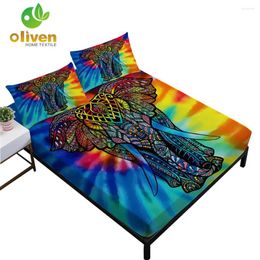Bedding Sets Tie Dyeing Elephant Sheet Set Colourful Mandala Print Fitted Bed Linens Deep Pocket Pillowcase D45