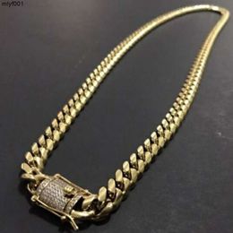Designer Mens Gold Tone 316l Stainless Steel Cuban Link Chain Necklace Curb with Diamonds Clasp Lock 8mm/10mm/12mm/14mm/16mm/18m