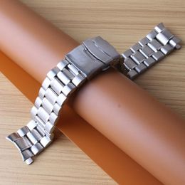 Watch Bands Curved End Watchbands 18MM 20MM 22MM 24MM Silver Stainless Steel Solid Links Straps Bracelets Safety Buckle Folding Clasp 309e