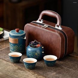 Teaware Sets Travel Tea Set Portable Ceramic Teapot Canister Cup Outdoor Quick Leather Bag Packing