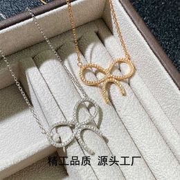 Designer's Brand Full Diamond 18K Gold Bow Necklace Sweet and Fashionable Collar Chain Female High Version Batch