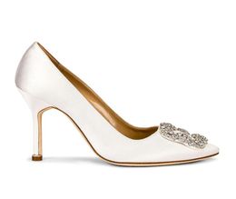 Luxury designer Woman Dress Shoes MANOLOS Women pumps high heels 70mm heel blue satin jewel buckle 35-42 with box5113005