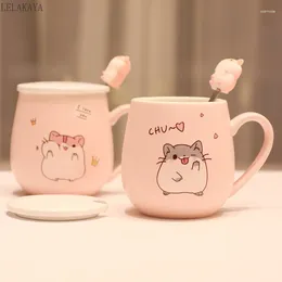 Mugs 400ml Cartoon Cute Mouse Ceramic With Lid Spoon Creative Personality Couple Water Cups Home Office Tea Coffee Milk Mug