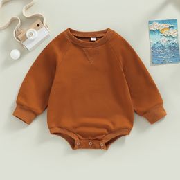 Tregren Infant Baby Girls Boys Romper Sweatshirts Solid Colour Long Sleeve Crew Neck Jumpsuits Spring Autumn Winter Bodysuits