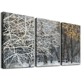 Rustykalne malowanie drzew ze złotą folią natury sztuka ścienna do sypialni krajobraz Zdjęcia dekoracje ścienne do salonu 12'X16'X3 Panele