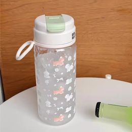 Kawaii Water Bottle Tumbler With Straw Handle Aesthetic Cute Tritan Korean Coffee Tea Juice Cup School Drinking Bottle 600ml 240530