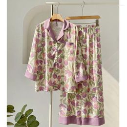 Home Clothing Pyjamas Clothes Turn Down Collar 2Pcs Pyjamas Suit Spring Women Long Sleeve Sleepwear Casual Rayon Pjs Nightwear Lingerie