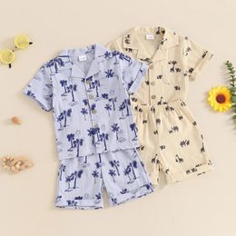 Clothing Sets Summer Children Boy Animal Print Tracksuits Casual Lapel Neck Short Sleeve Button Down Shirt And Shorts Toddler Clothes Set