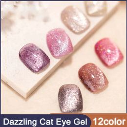 Gel Nail Gel MUSELUOGE 12color/set Ice Penetration Crystal Cat Eye Gel Nail Polish 15ml Semi Permanent Soak Off UV Magnetic Nail Gel P