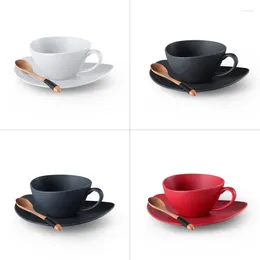 Cups Saucers 200 Ml Pure Color Ceramic Coffee Cup And Saucer Porcelain Tea Set Espresso Latte With Wooden Spoon Party Drinkware