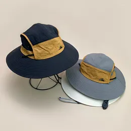 Berets Mountain Quick Drying Colour Block Bucket Hats Unisex Sunshade Outdoor Breathable Drawstring Versatile Fashion Alpine Caps
