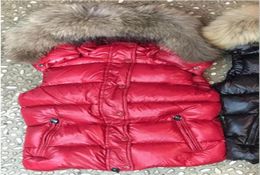 Women Down Nylon Short Vest Black Red Real Fur Attached Hooded Designer Lady Button Side Pockets Zipper Warm Winter Vests5300343