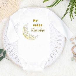 Rompers My First Ramadan Toddler Bodysuit My First Eid Outfit Baby Eid Gift Infant Ramadan Clothes Newborn Long Sleeve Rompers Y240530MZF2