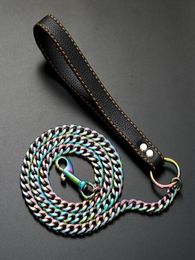 316L Stainless Steel Pet Dog Leash Fully Welded NK Chain Leather Leash Outdoor Training Pet Leash9245016