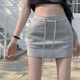 Skirts Rimocy Korean Fashion Sim Fit Skirt For Women Office High Waist Mini Woman Solid All Match Y2K Lace Up A Line Mujer