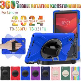 Hand Strap Shockproof Tablet Cases For Lenovo Tab M11 11 inch Hybrid Silicon+PC Rugged Cover 360 Rotation Kickstand Case with Shoulder Strap + Screen Protector