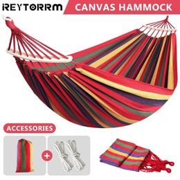 Hammocks REYTORRM 98*59 inch Outdoor Canvas Hammock With Two Anti Roll Balance Beam Hanging Chair For Garden Swing Travel H240530