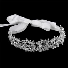Handmade Bridal Headband Tiara Crystal Wedding Hair Accessories Ribbon Elegant Headpiece Rhinestone Women Hair Jewelry 275Y