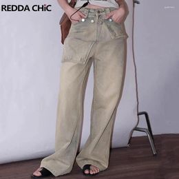 Women's Jeans ReddaChic Women Button Down Baggy Y2k Vintage High Rise Casual Wide Leg Pants Draped Ladies Trousers Korean 90s Streetwear
