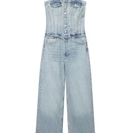 Rompers Denim Jumpsuits for Women, Casual Backless Romper, Button Down Tube Top, Vintage Overalls Playsuit