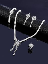 Necklace Earrings Set Fashion Women Pearl High Quality Cubic Zirconia Bridal Wedding Jewellery Sets Ring Bracelet