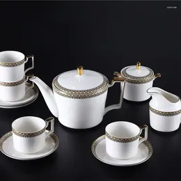 Teaware Sets Gold Pattern White Bone China Nordic Teapot Set Ceramic Coffee Cup 15pcs Coffeeware With Saucer Milk Pot Giftbox